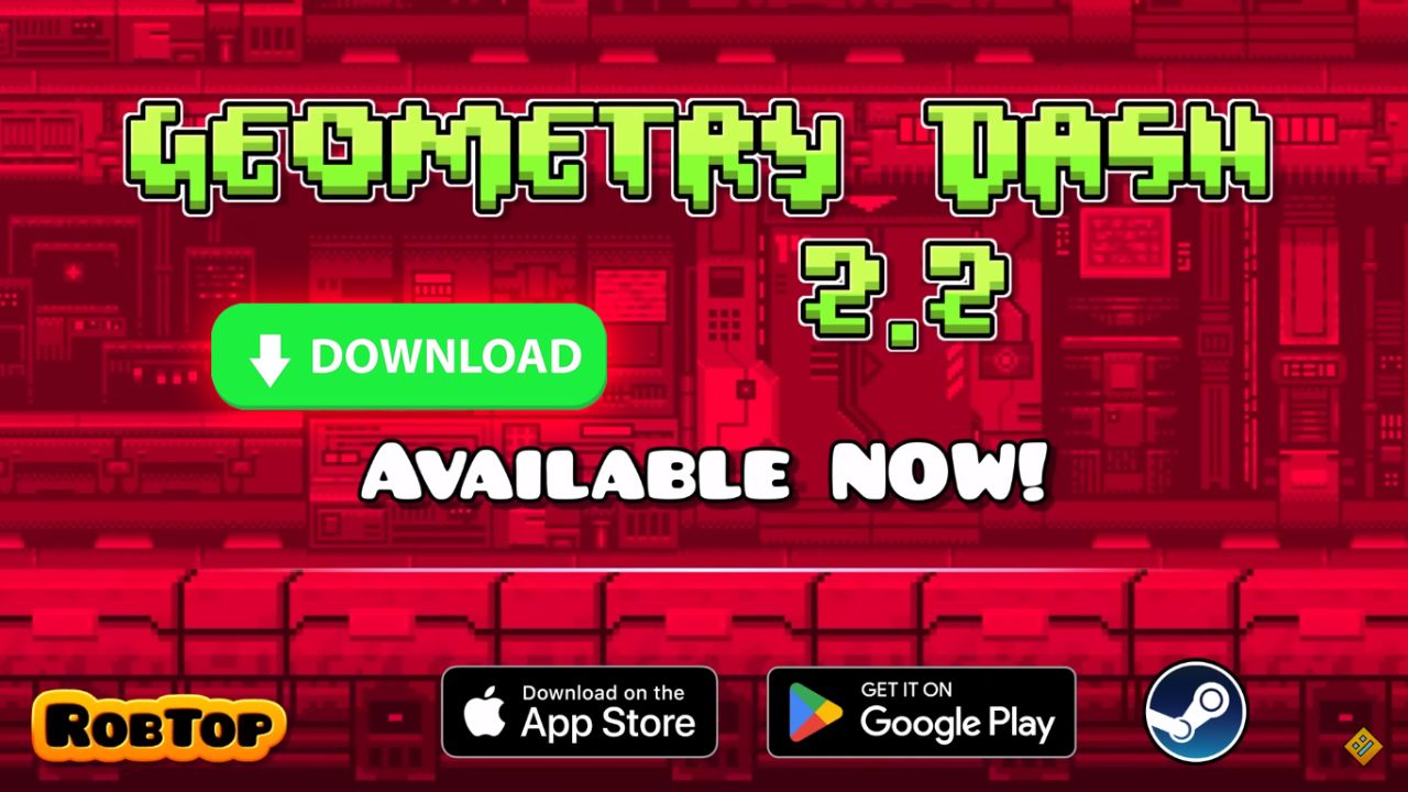 Captura de pantalla del juego Geometry Dash mostrando un nivel avanzado con gráficos coloridos y obstáculos desafiantes.